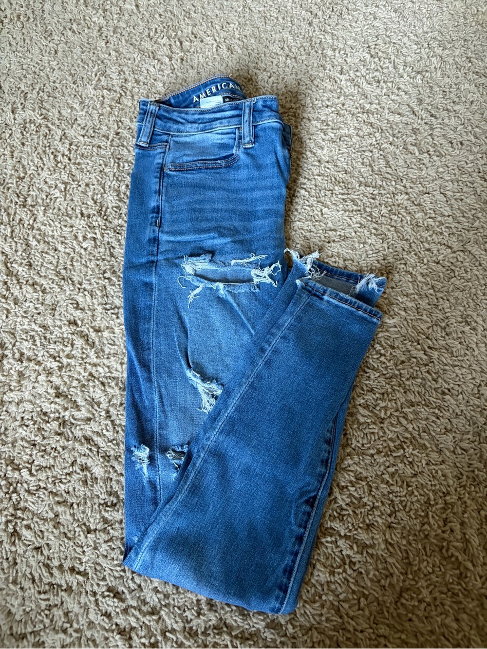 American Eagle Outfitters Blue Ripped Skinny Jeans